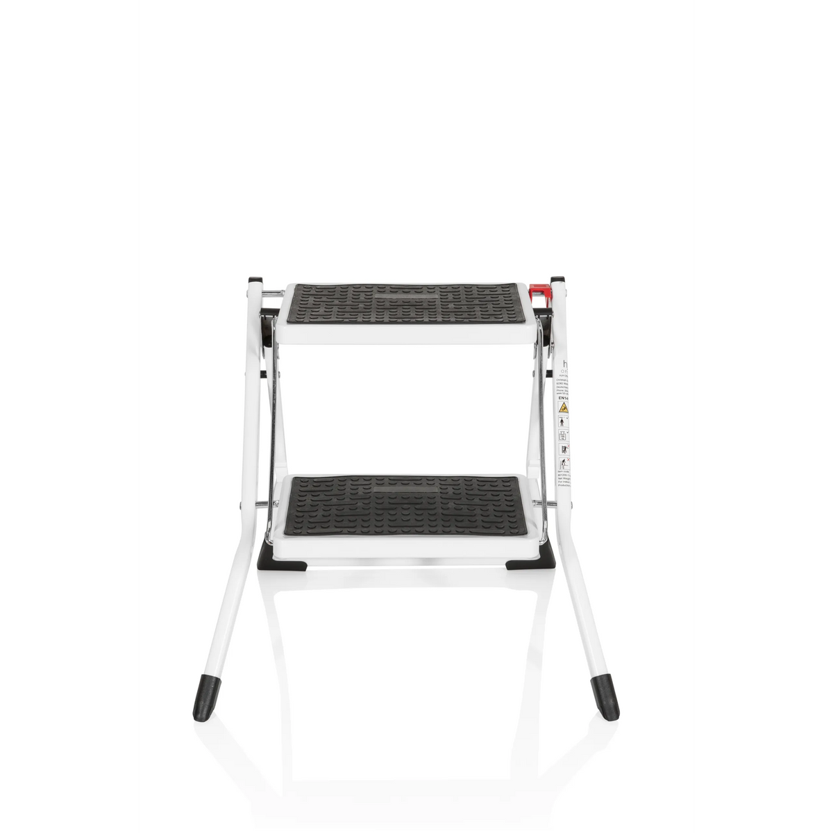 White Folding Ladder SOLID W1 with two non-slip steps by hjh OFFICE – 360-degree view (front view 0°)