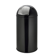 Schwarzer Mülleimer PUSH 50L mit glänzender Oberfläche und silbernem Druckdeckel von hjh OFFICE