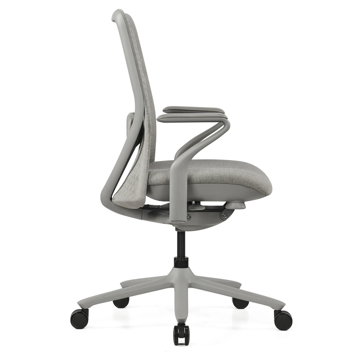 Grey High End Office Chair VERVIO in side view with castor base and armrests by hjh OFFICE