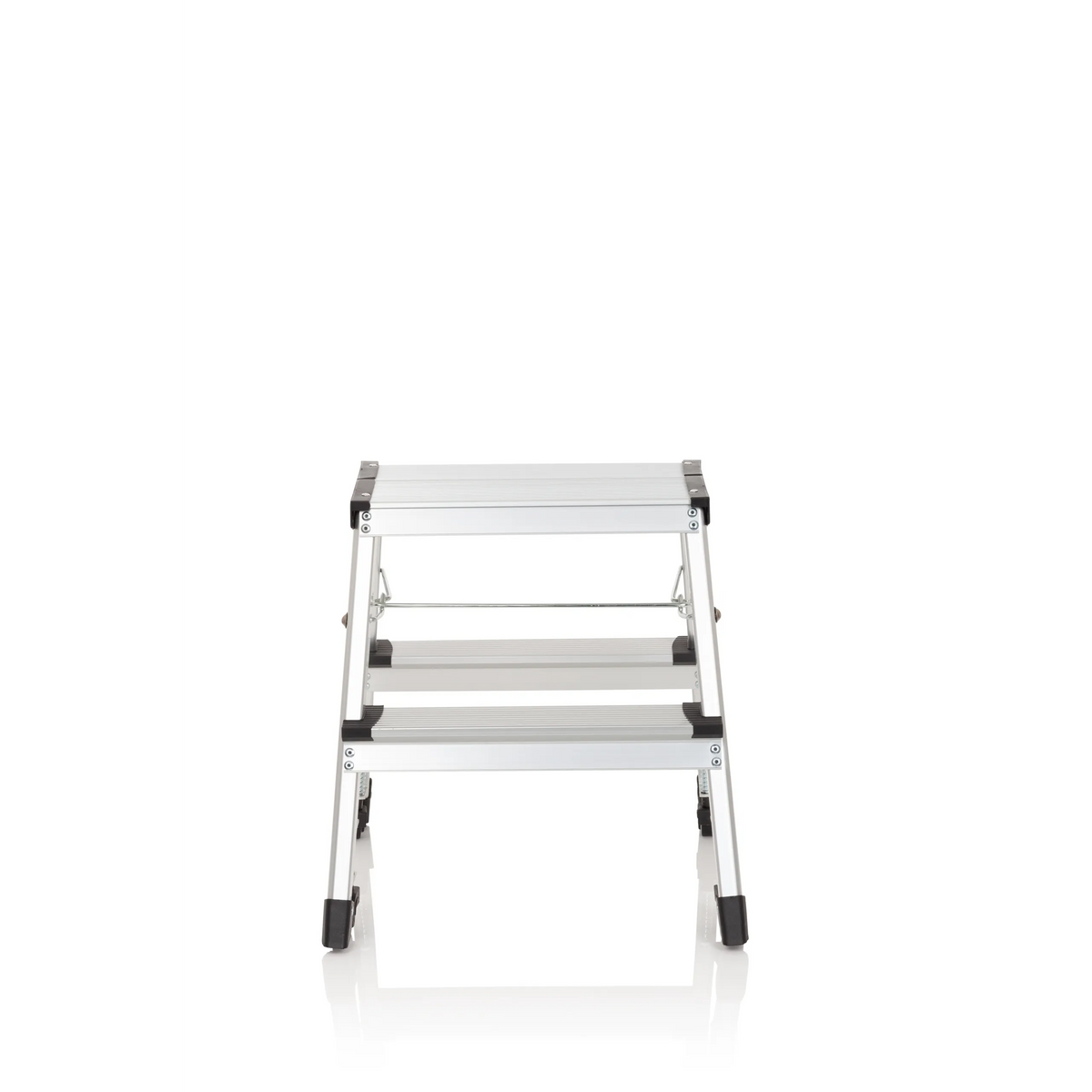 Silver aluminium Folding Ladder SOLID VI with two steps by hjh OFFICE – 360-degree view (front view 0°)