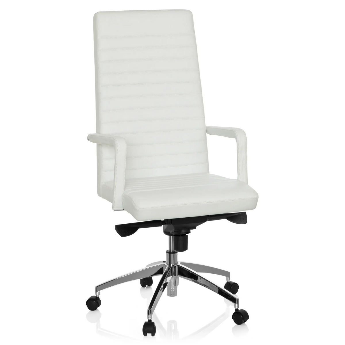 White Professional Executive Chair LENGA with horizontal stitching and five-caster base by hjh OFFICE – 360-degree view (front view 20°)