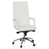 White Professional Executive Chair LENGA with horizontal stitching and five-caster base by hjh OFFICE – 360-degree view (front view 20°)