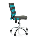 Grey KIDDY COMFORT I swivel chair for children with turquoise stripes in the mesh back and a five-caster base by hjh OFFICE – 360-degree view (side profile 80°)
