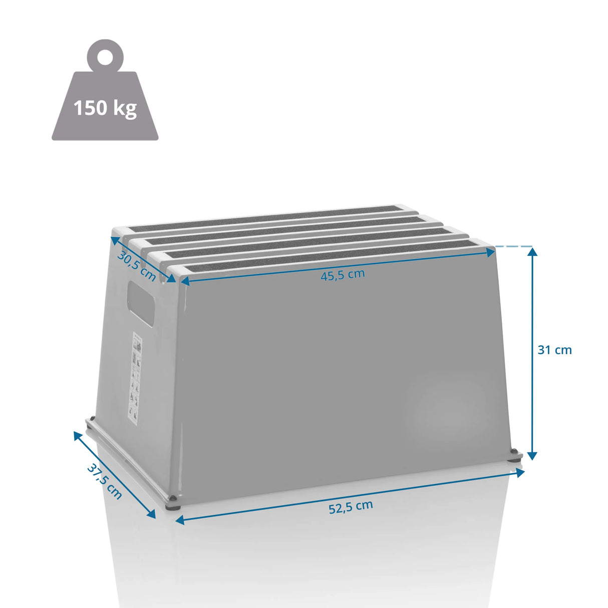 Dimensional drawing of the Step stool TIO-E1 with 52.5 × 37.5 cm and a load capacity of 150 kg by hjh OFFICE