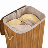 Open Falster 72 laundry basket made of brown bamboo with a light-coloured fabric liner and rope handles by hjh LIVING