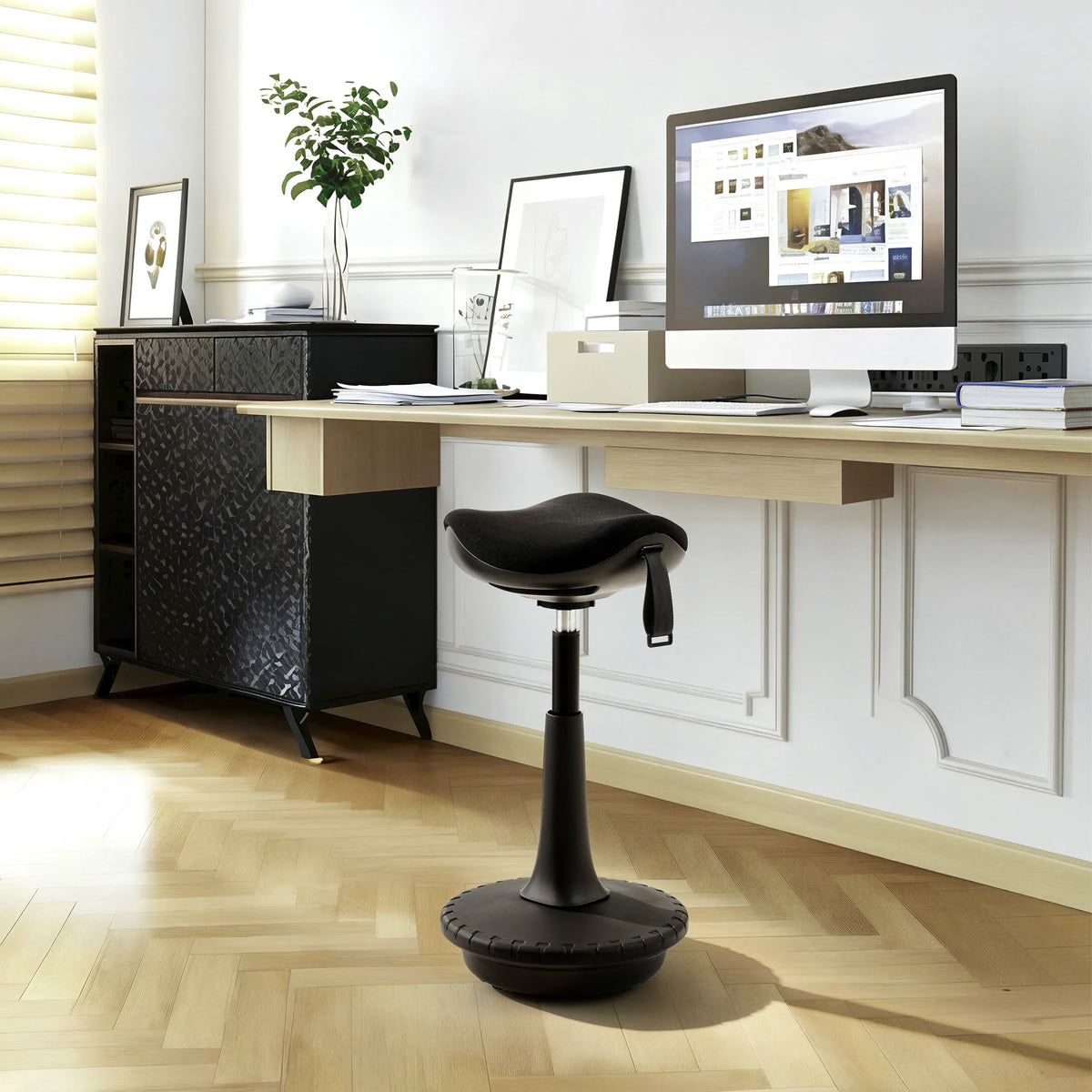 Black standing aid Balance Sit Ergo with padded seat and round base by hjh OFFICE
