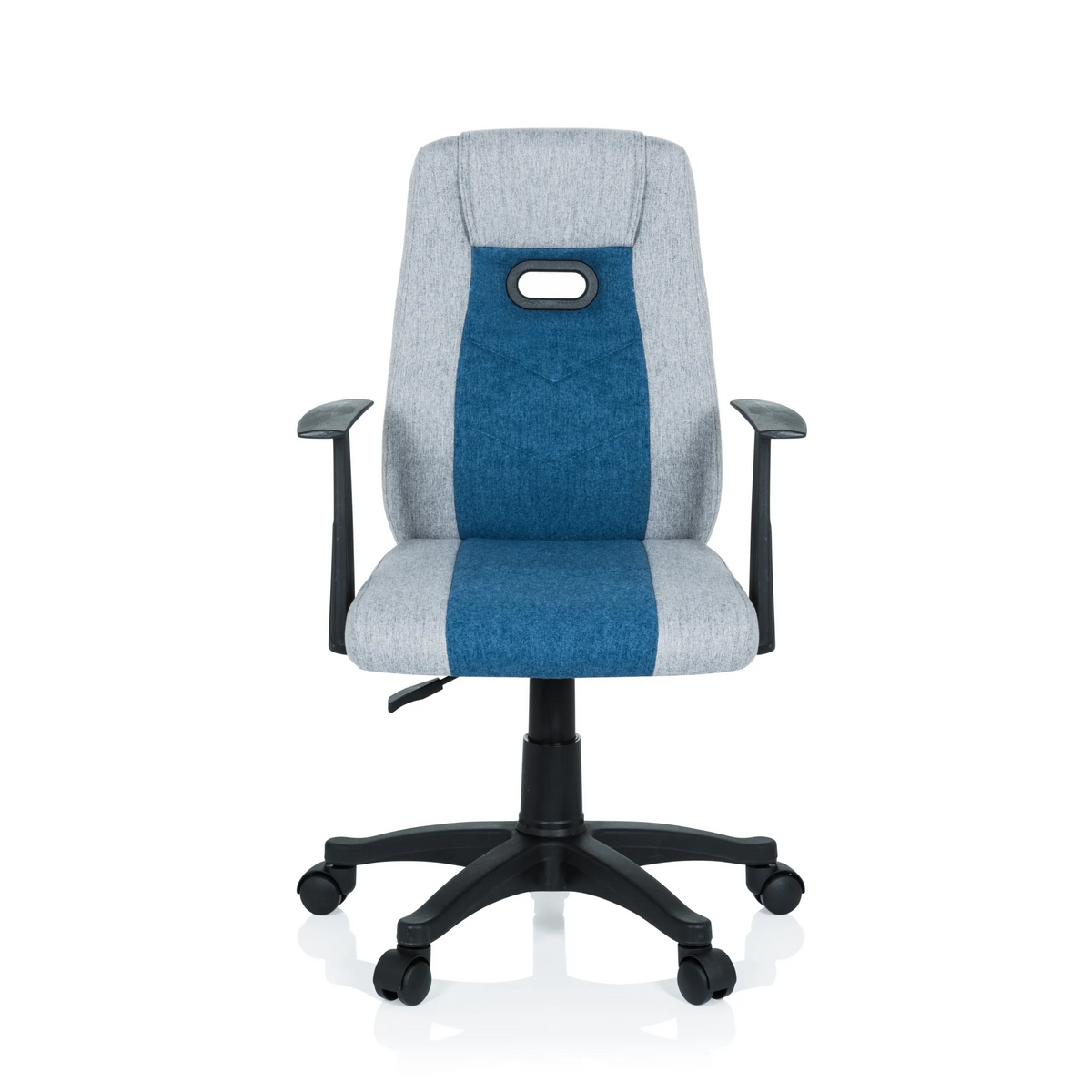 Grey-blue Swivel Chair – Children KIDDY EXTRA with armrests and five-caster base by hjh OFFICE – 360-degree view (front view 0°)
