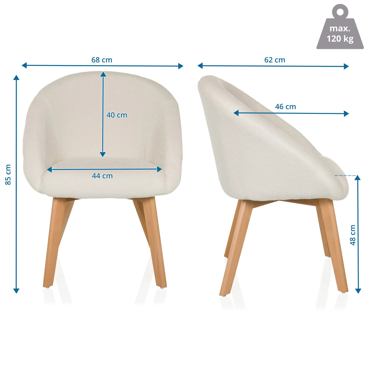 Dimensional drawing of the Upholstered chair SCANDI TED with a width of 68 cm and a height of 85 cm by hjh LIVING