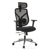Black High End Office Chair CASSILIS B with mesh back and five-caster base by hjh OFFICE – 360-degree view (front three-quarter view 30°)