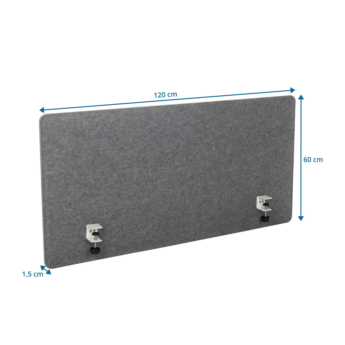 Dimensional drawing of the Table partition FLEXMIUT 3D in grey, 120 × 60 cm, by hjh OFFICE