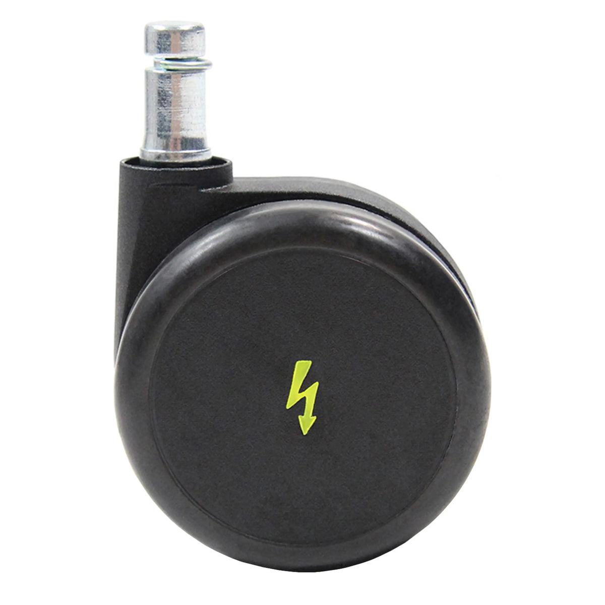 Black 5x ROLO ESD 11mm/65mm castors for hard floors with metal pin and yellow lightning symbol by hjh OFFICE