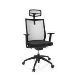 Black Professional Office Chair ASPEN PRO with mesh back, headrest and five-caster base by hjh OFFICE – 360-degree view (front view 20°)