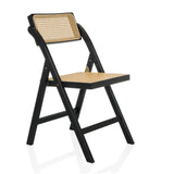Black Folding chair TUDELA BAMBOO with brown Viennese straw seat and backrest by hjh LIVING – 360-degree view (front three-quarter view 45°)