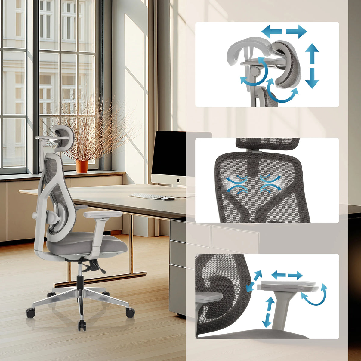Adjustable headrest, lumbar support and armrests of the High End Office Chair CASSILIS W by hjh OFFICE