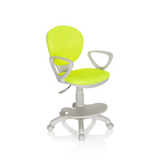 Green Swivel Chair – Children KID COLOUR G1 with grey armrests and five-caster base by hjh OFFICE – 360-degree view (front three-quarter view 40°)