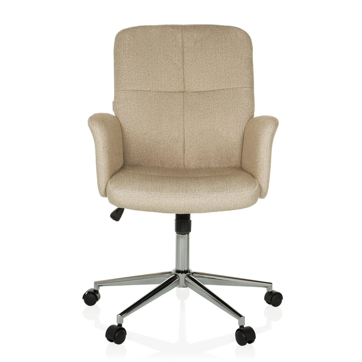 Beige Home Office Chair SOLAO 400 with padded armrests and five-caster base by hjh OFFICE – 360-degree view (front view 0°)