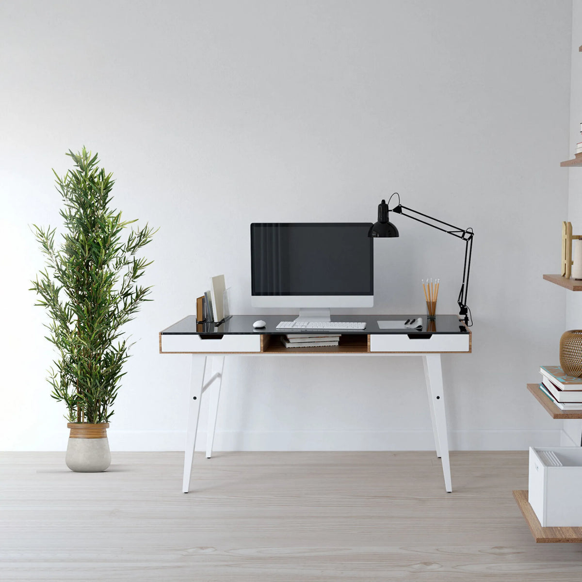 Green Artificial plant BAMBUS in a light-coloured pot by hjh OFFICE