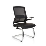 Black Cantilever chair INVENTOR V PRO with mesh back, armrests and sled base by hjh OFFICE – 360-degree view (front three-quarter view 40°)