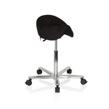 Black Saddle stool MOVE-TEC 3D PRO I with a five-caster star base by hjh OFFICE – 360-degree view (front three-quarter view 40°)