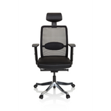 Black Luxury Executive Chair SENATOR PRO with mesh back, headrest and five-caster base by hjh OFFICE – 360-degree view (front view 0°)