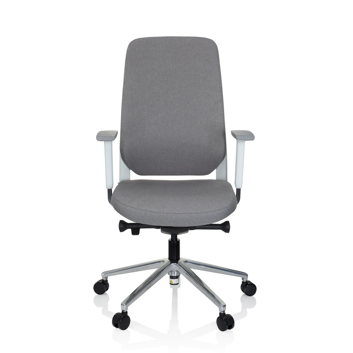 Grey Professional Office Chair CHIARO T4 WHITE with armrests and a five-caster base by hjh OFFICE – 360-degree view (front view 0°)