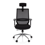 Black Professional Office Chair PROFONDO PRO with mesh back, headrest and five-caster base by hjh OFFICE – 360-degree view (front view 0°)