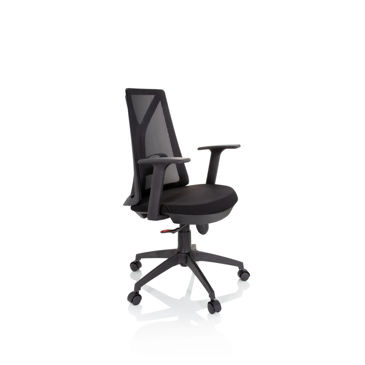 Black Home Office Chair FALUN BASIC with mesh back and five-caster base by hjh OFFICE – 360-degree view (front three-quarter view 60°)