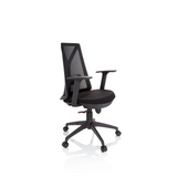 Black Home Office Chair FALUN BASIC with mesh back and five-caster base by hjh OFFICE – 360-degree view (front three-quarter view 60°)