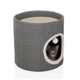 Grey Cat cave PAWY R with white faux fur trim at the entrance and a small play ball by hjh LIVING