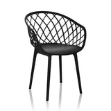 Black Shell chair BEGIO B with grid-like backrest and four legs by hjh OFFICE – 360-degree view (front three-quarter view 30°)