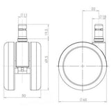 Technical drawing of the 5x ROLO LUX 11mm/65mm Castors with a diameter of 65 mm by hjh OFFICE