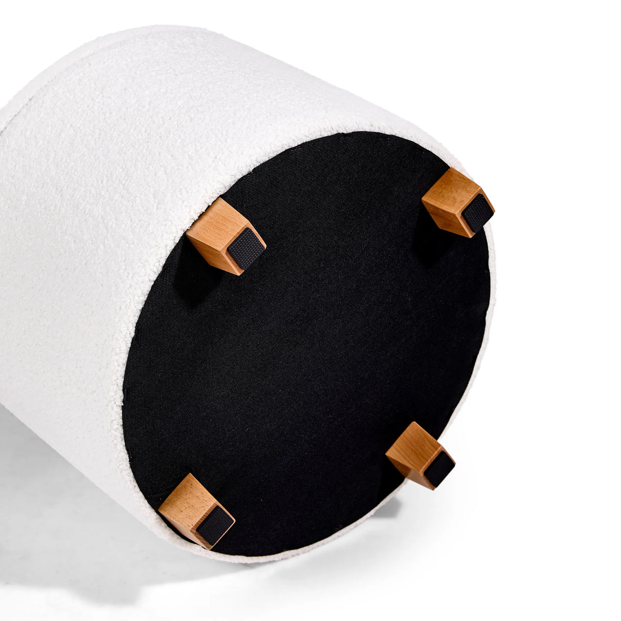 Underside with four wooden feet and black glides of the Storiano S upholstered stool by hjh LIVING