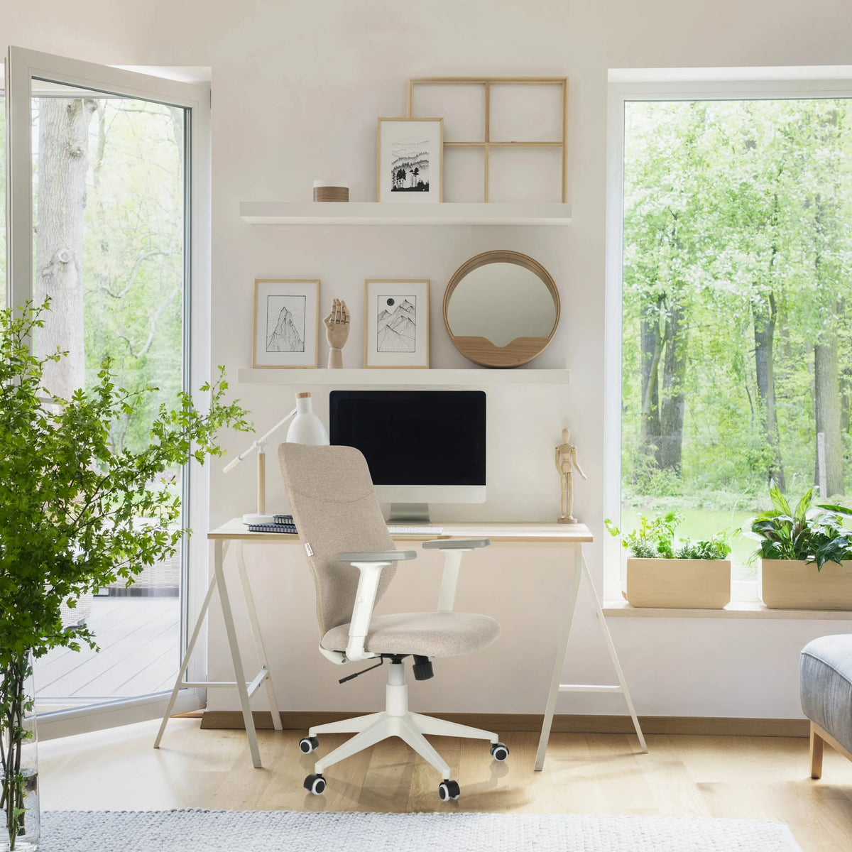 Beige Home Office Chair COSIO II with white armrests and castors by hjh OFFICE