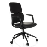 Black Professional Office Chair ATMOS DESIGNER with armrests and five-caster base by hjh OFFICE – 360-degree view (front three-quarter view 45°)