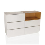White Sideboard MELMO S with oak accent and five drawers by hjh LIVING – 360-degree view (front view 15°)
