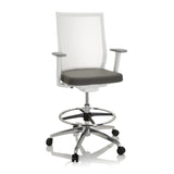 Grey Counter chair ASPEN WORK W with mesh back, foot ring and five-caster base by hjh OFFICE – 360-degree view (front view 20°)