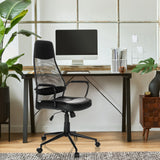 Black MARCOZ Home Office Executive Chair with mesh backrest and armrests in front of a desk by MyBuero