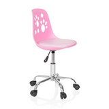 Pink Swivel Chair – Children FANCY I with paw prints on the backrest and a five-caster base by hjh OFFICE – 360-degree view (front three-quarter view 60°)