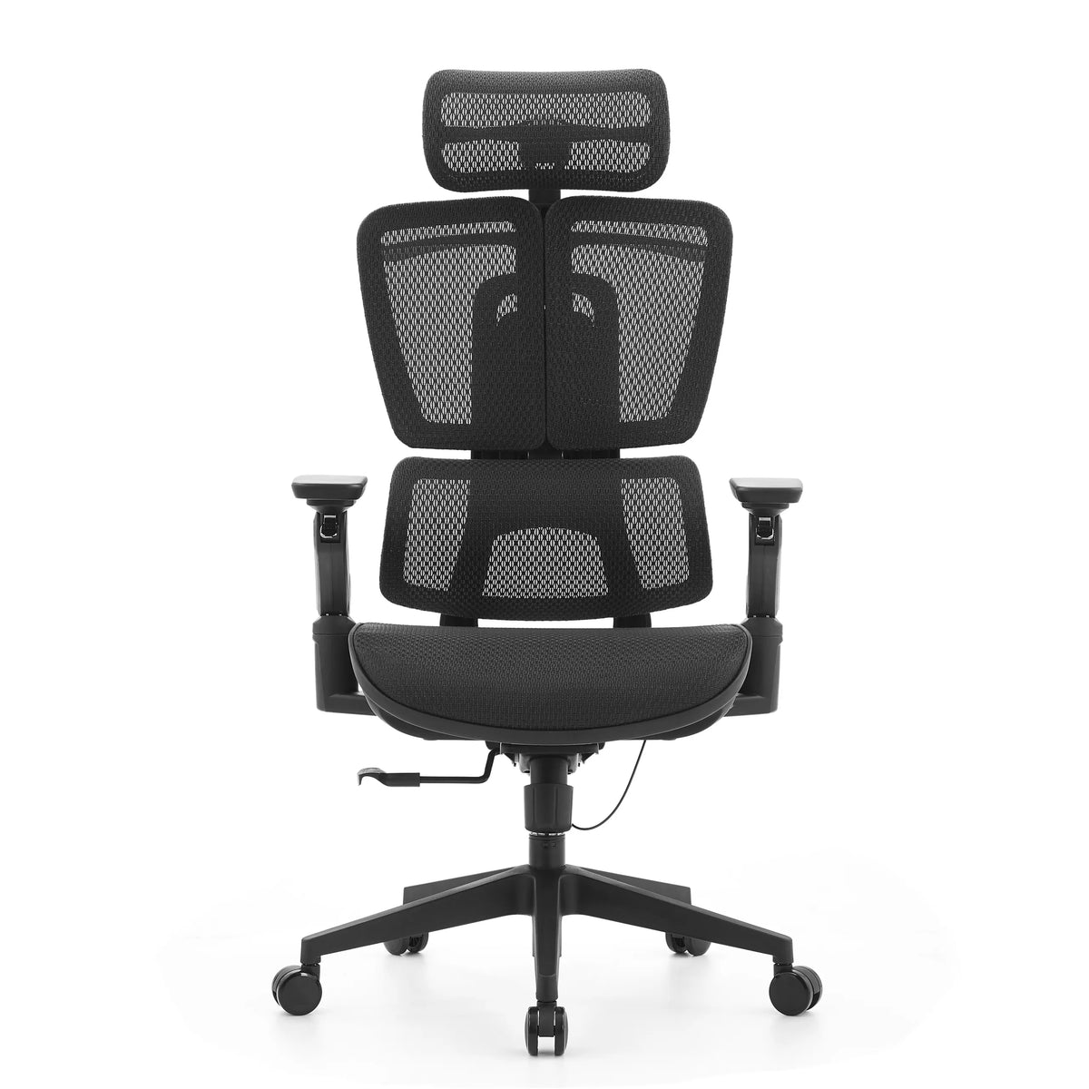 Black Professional Office Chair Ergo U2 Pro3 with mesh back, armrests and five-caster base by hjh OFFICE – 360-degree view (front view 0°)