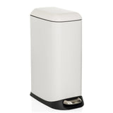 White CLEAN SLIM wastepaper bin with foot pedal and rounded lid by hjh OFFICE – 360-degree view (front three-quarter view 30°)