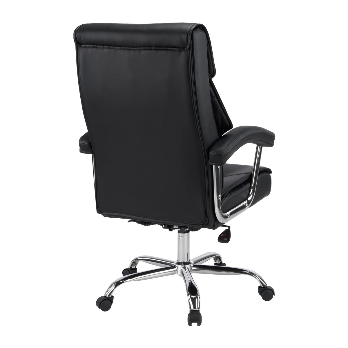 Rear view of the Home Office Chair Relax Prestio in black with a chrome base by MyBuero