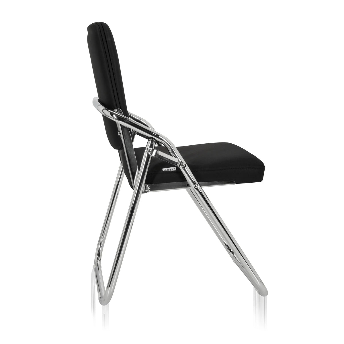Black Folding chair ESTO with fabric cover and chrome frame by hjh OFFICE – 360-degree view (side profile 100°)