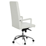 White Professional Executive Chair LENGA with horizontal stitching and five-caster base by hjh OFFICE – 360-degree view (rear three-quarter view 120°)