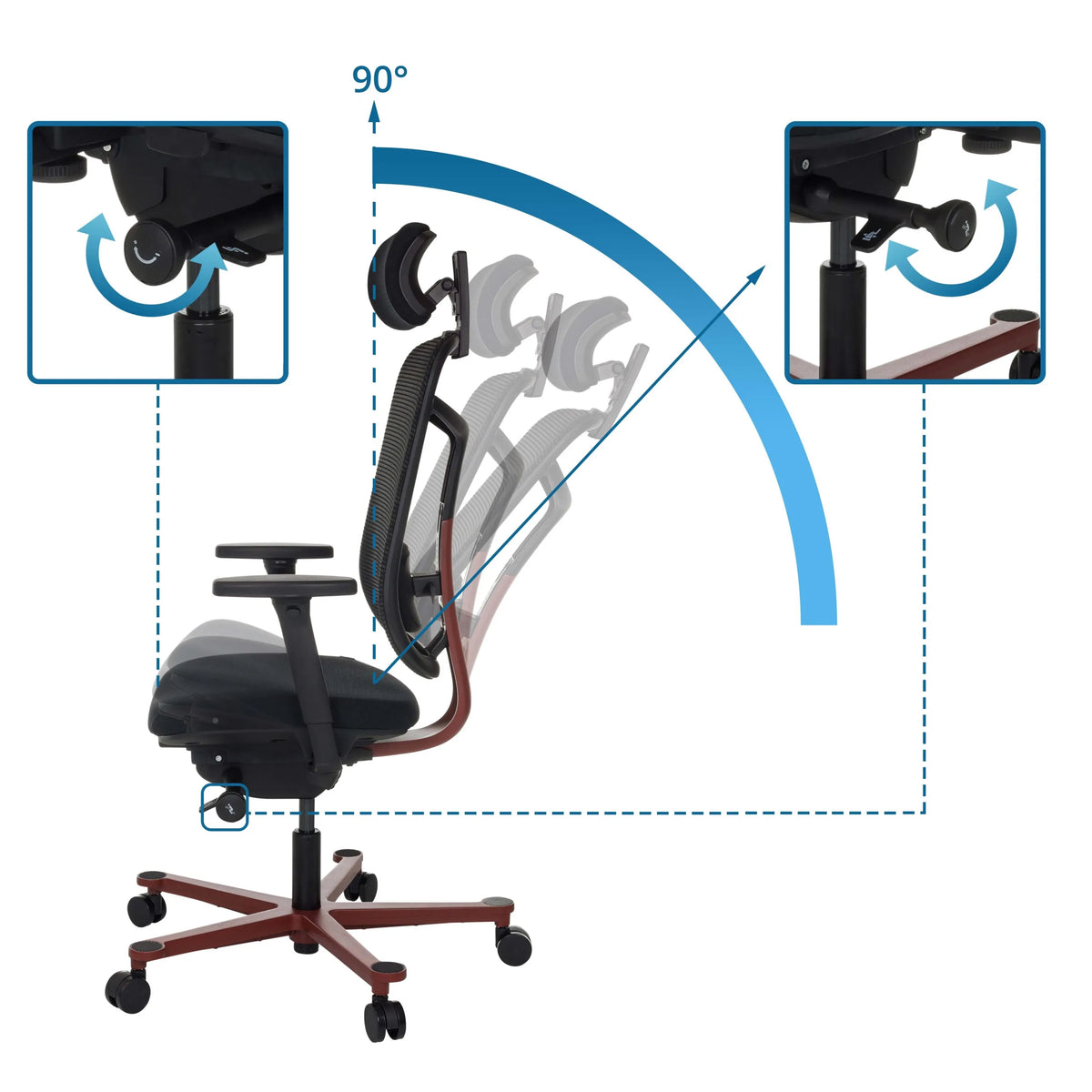 Adjustable backrest with 90 degree tilt angle of the High End Office Chair BICOLORE HIGH by hjh OFFICE