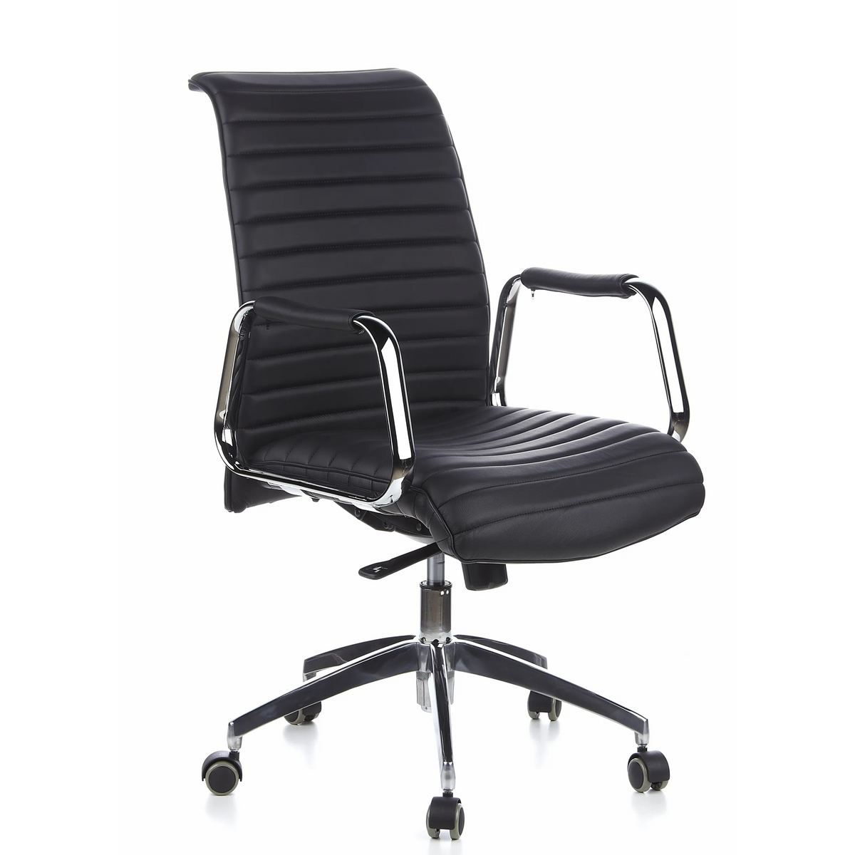 Black Professional Executive Chair ASPERA 10 with stitching, armrests and five-caster base by hjh OFFICE – 360-degree view (front three-quarter view 40°)