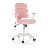 Pink Swivel Chair – Children KID ERGOLINO W with segmented backrest and white five-caster base by hjh OFFICE – 360-degree view (front three-quarter view 30°)