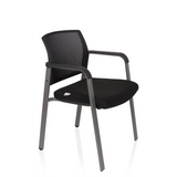 Black Four-legged chair MEET with mesh back and armrests by hjh OFFICE – 360-degree view (front three-quarter view 60°)