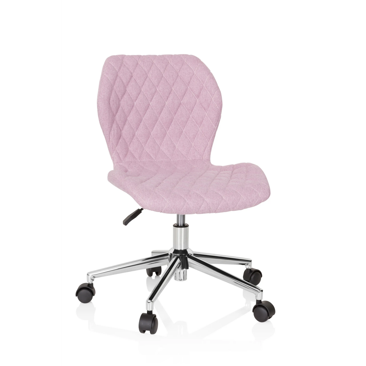 Pink Swivel Chair – Children JOY II with quilted look and five-caster base by hjh OFFICE – 360-degree view (front view 20°)