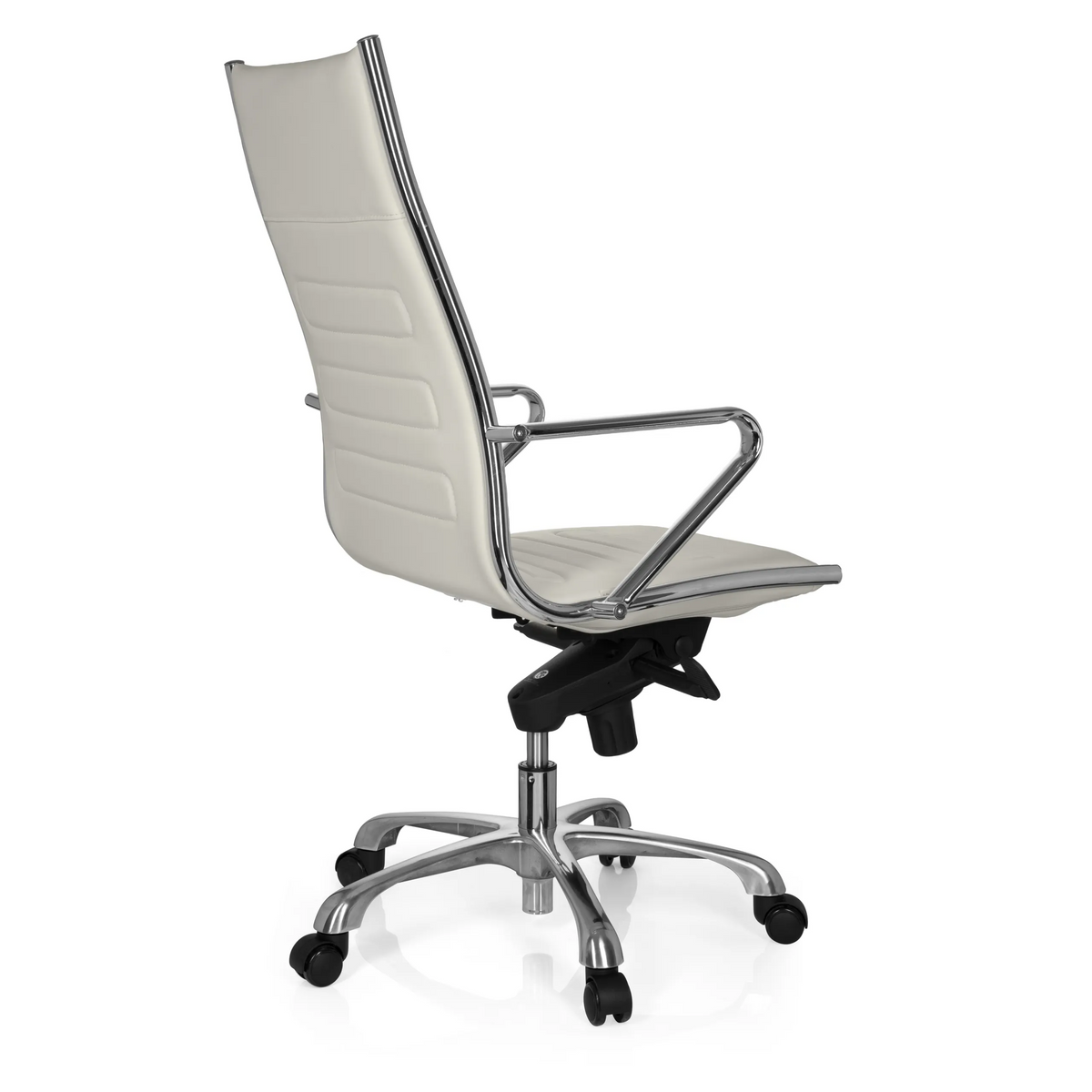 Cream white Professional Executive Chair PARIBA III with armrests and five-caster base by hjh OFFICE – 360-degree view (rear three-quarter view 120°)