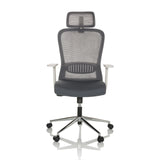 Grey Home Office Chair BELAIA W with mesh back, headrest and five-caster base by hjh OFFICE – 360-degree view (front view 0°)
